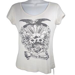 Y2K Harley Davidson Baby Tee White T-Shirt Women's Size M Fairbanks, Alaska